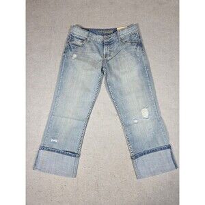 AE American Eagle Womens Cuffed Crop Hipster Jeans Light Wash 100% Cotton Sz 10